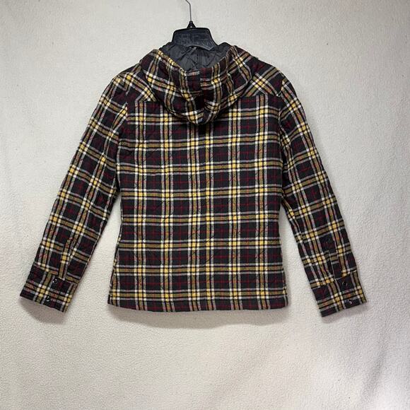 Tilt Plaid Hooded Quilted Jacket Size Medium Black Yellow Flannel Coat - Picture 2 of 7